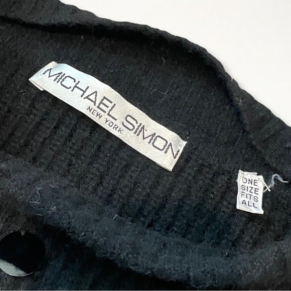 Vintage Michael Simon Black Sequin Paillette Fuzzy Ribbed Knit Crewneck Sweater - Picture 10 of 10